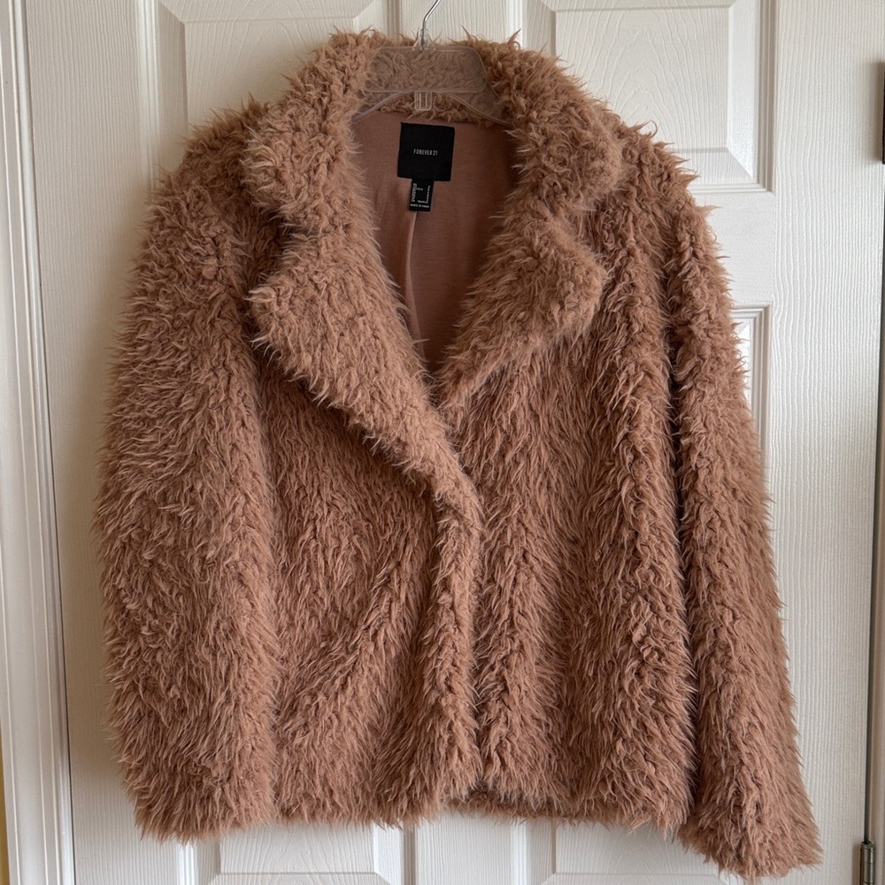 Forever 21 Plush Teddy Jacket in Light Brown